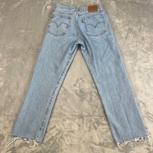 LEVI'S Wedgie Straight Jeans Womens Size 27x26 Light Wash Distressed Raw Hem